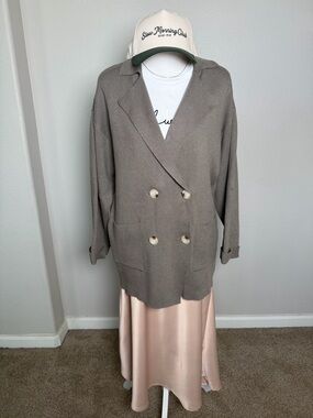 NWT Crescent - Women's Double-Breasted Olive Knit Blazer Jacket